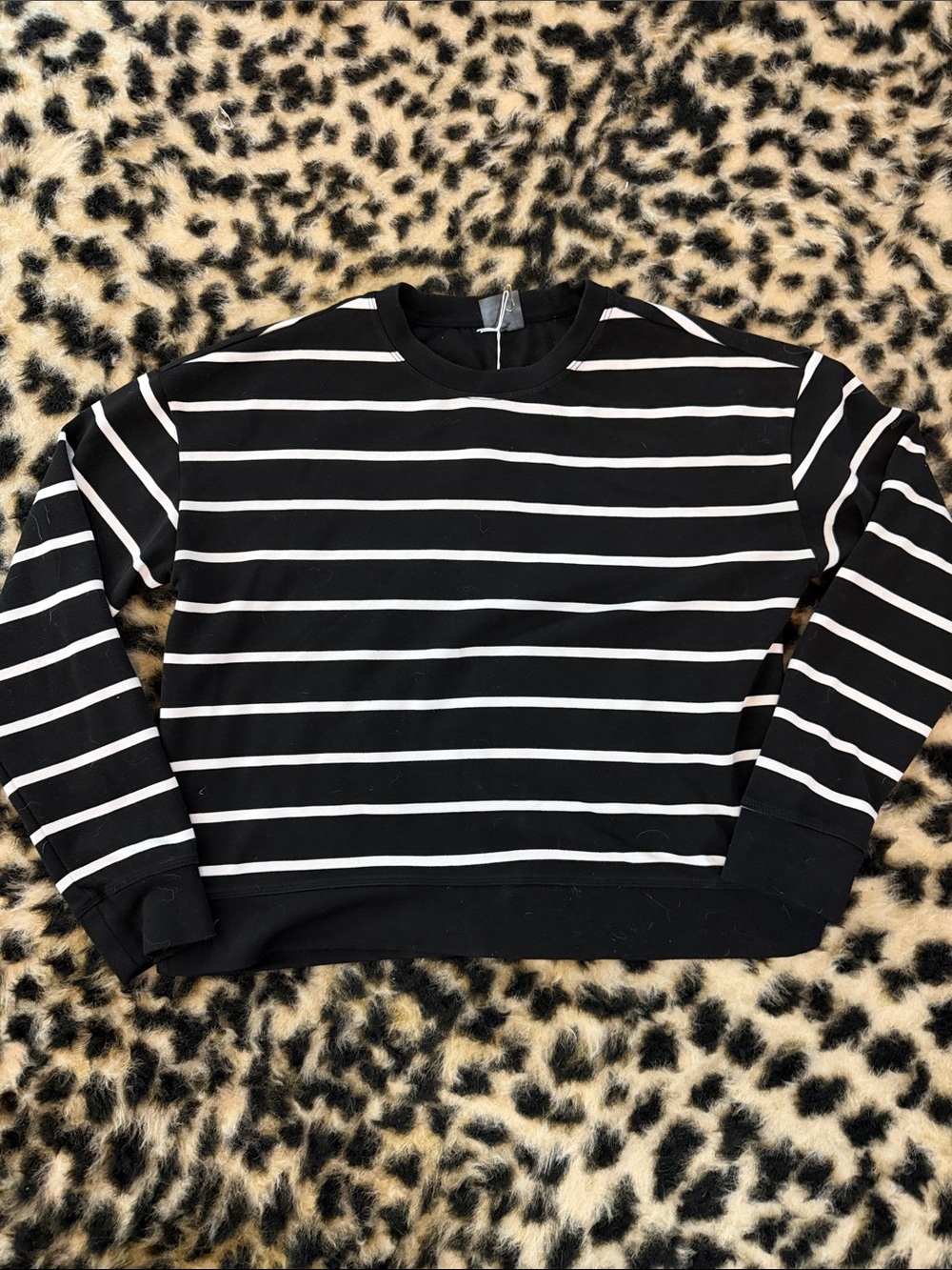 Danskin Black & White Striped Crewneck Sweatshirt